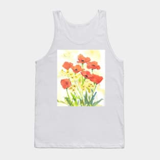 Orange Poppies and Yellow Daisies Watercolor Tank Top